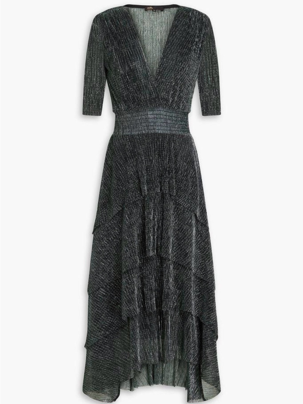 Maje Metallic Ruffled Midi Dress